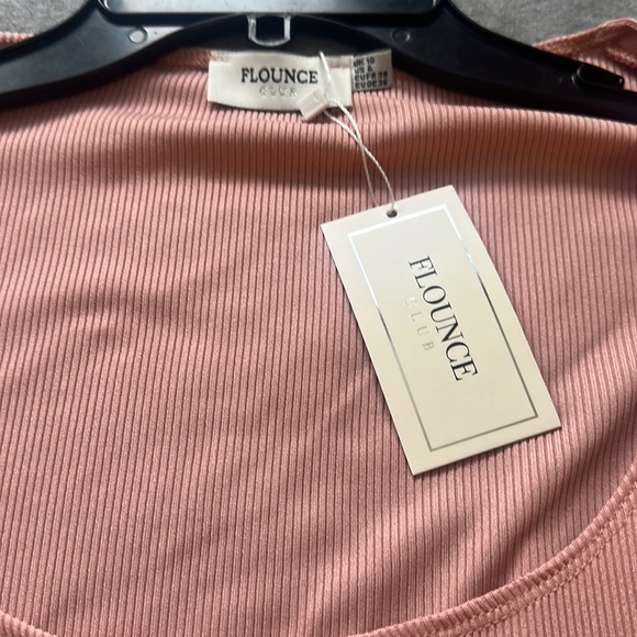 NWT ASOS Flounce london scoop neck ribbed mini dress in dusty pink - Picture 7 of 15